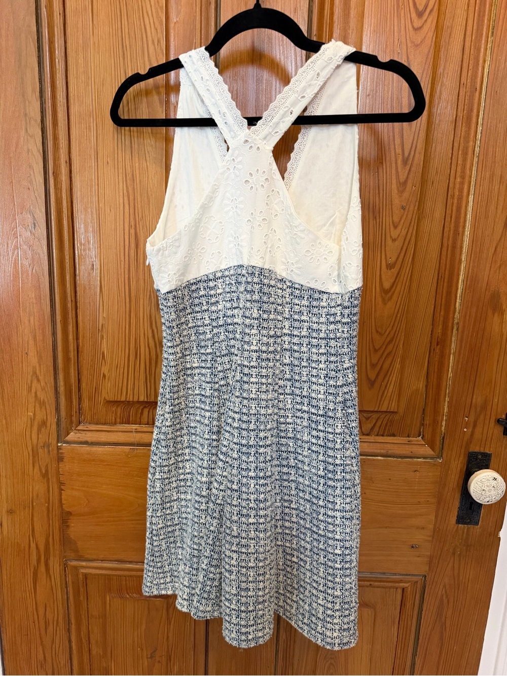 H&M Ivory Lace Bodice Blue Tweed Mini Dress - Picture 2 of 3